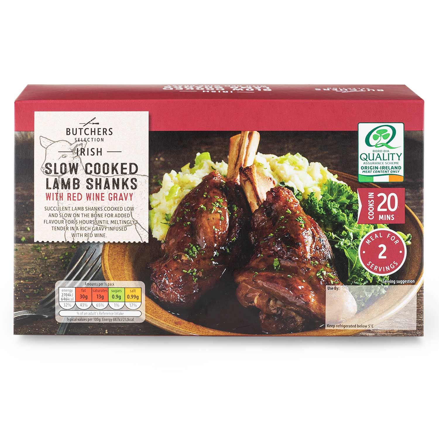 Slow Cooked Irish Lamb Shanks With Red Wine Gravy 750g Butcher's Selection